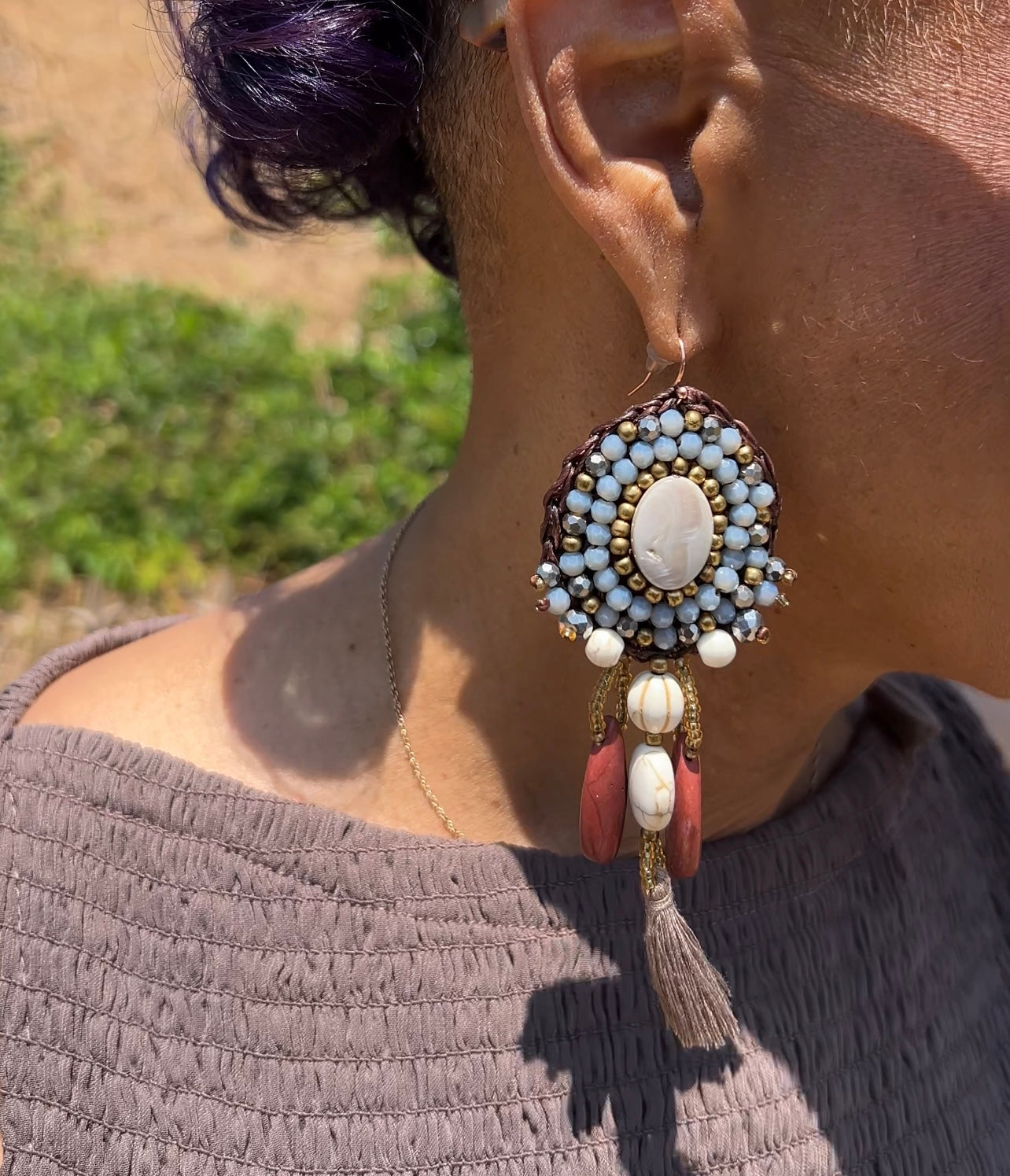Chocolate Drop Beaded Earring